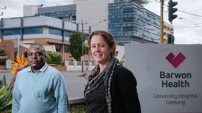 Geelong epidemiologists Dr Michael Muleme and Dr Bridgette McNamara are helping guide state Covid protocols. Picture: Mark Wilson