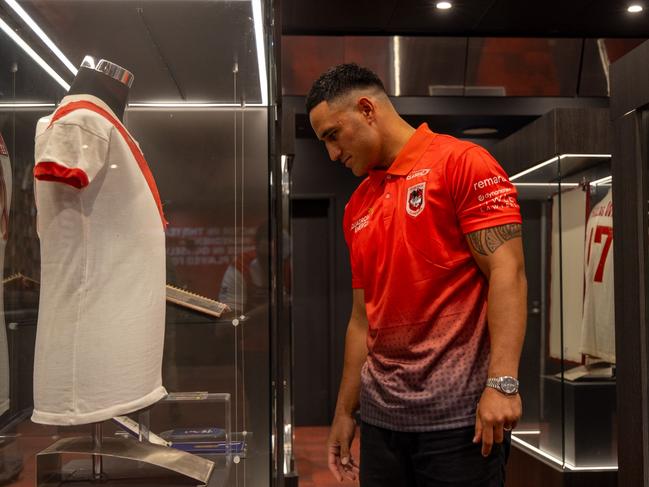 Dragons new signing Valentine Holmes wearing the club colours for the first time. Credit: Supplied.