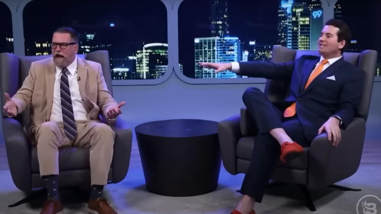 Controversial right- wing commentator Gavin McInnes exploded during an TV interview. Picture: YouTube/Prime Time with Alex Stein