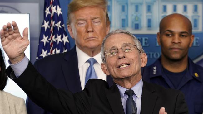 Dr. Anthony Fauci, director of the National Institute of Allergy and Infectious Diseases, speaks during a press briefing with the coronavirus task force at the White House. Picture: AP