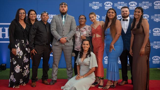 Dolores Brogan, Kylie Glenn, Jermaine Clayton, Joseph Cameron, Mildred Campbell, Kate Campbell-Brogan, Marlee Gunderson, Emma Keating, Jordan Keating and Lucy Campbell-Brogan at the 2023 AFLNT Hall of Fame. Picture: Pema Tamang Pakhrin