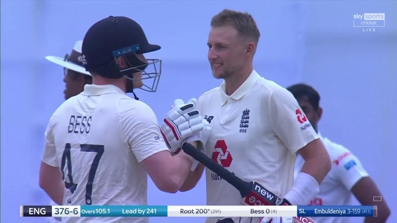 Joe Root celebrates his double century against Sri Lanka.