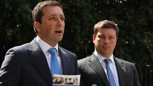 Matthew Guy and Tim Smith in happier times. Picture: AAP