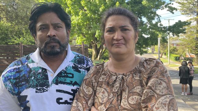 Sandun and Anoma Wijeweera at Rembrandt St, Carlingford, where their son Calvin was killed in a car crash on December 1.