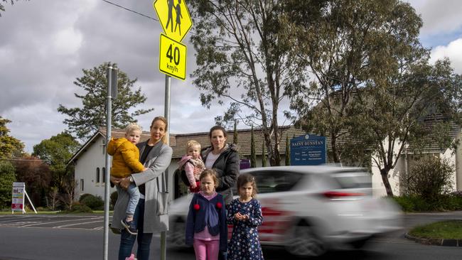 Parents say all roads outside kinders should have the same speed limits as school zones. Picture: Andy Brownbill