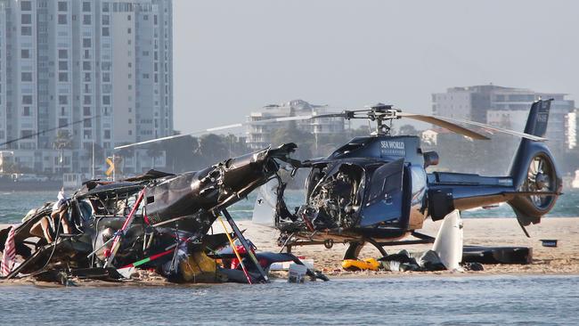 The scene moments after the two helicopters collided. Picture: Glenn Hampson