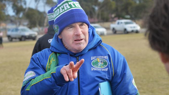 East Sunbury coach Glen Hopkins calls the shots. Pictures: Rob Leeson