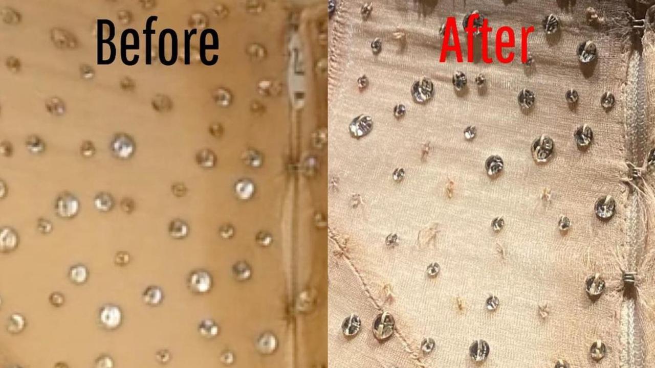 Pictures showing damage to the dress after it was worn by Kim Kardashian. Picture: Instagram