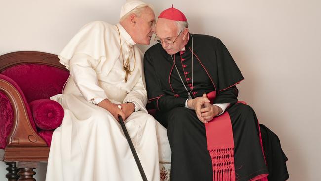 Anthony Hopkins and Jonathan Pryce in The Two Popes.