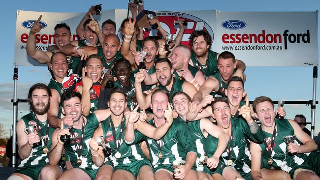 Airport West celebrates its 2018 EDFL Division 1 flag. Picture: Mark Dadswell