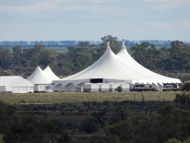 Huge tents dot the Mundi Mundi Plains. Picture: Jonathan Ng