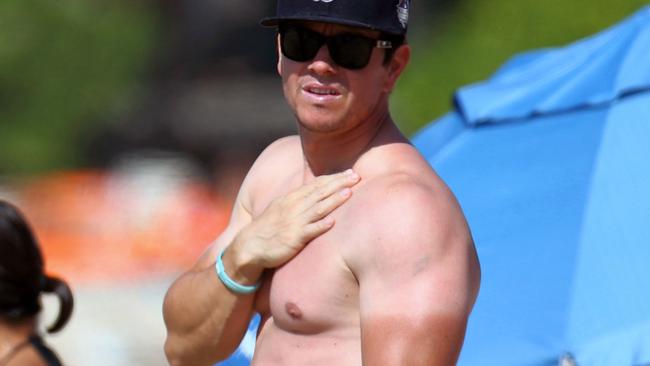 Mark Wahlberg and his epic farmer’s tan. Picture: FameFlynet/Snapper Media