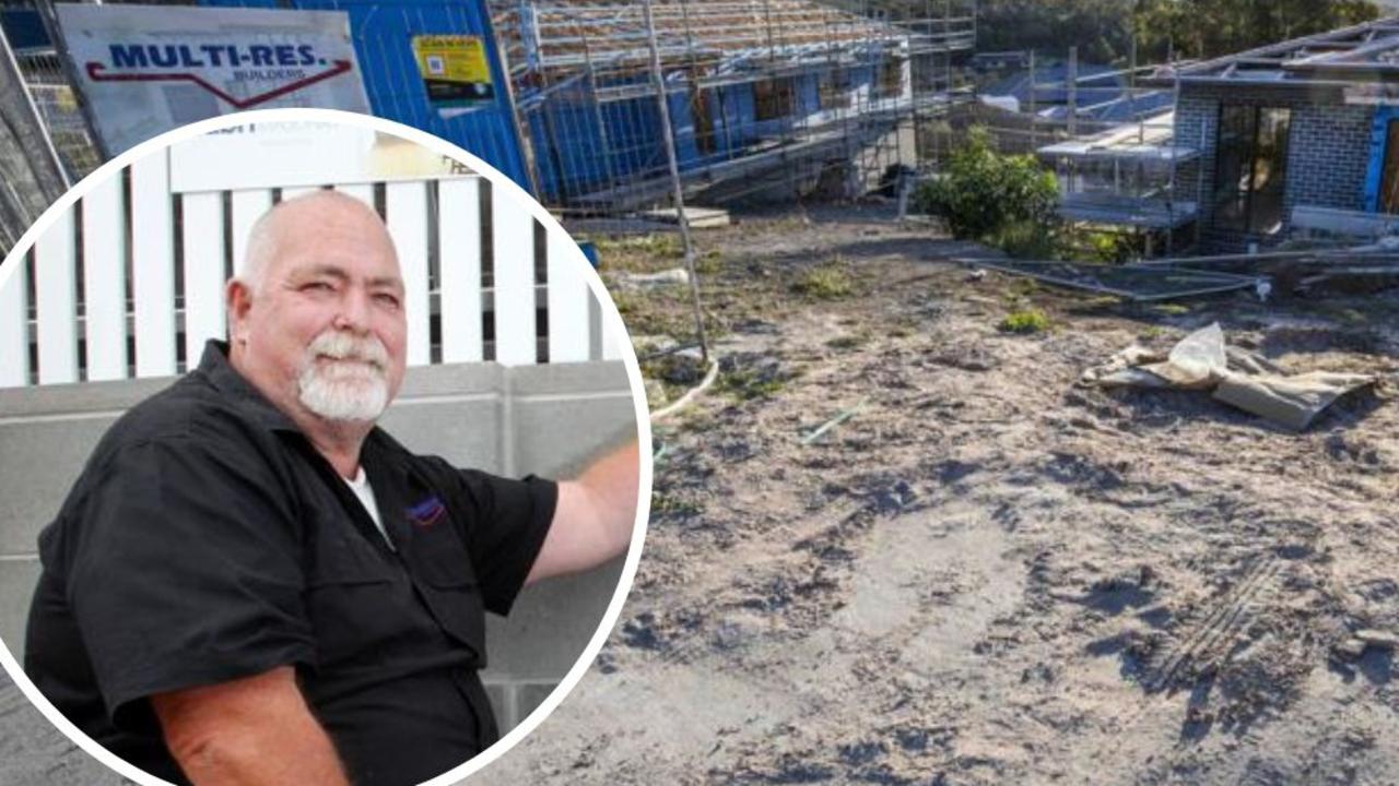 Colin Barratt, 62, (inset), and one of the unfinished Multi-Res Builders sites at Risdon Vale.