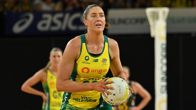CAIRNS, AUSTRALIA - OCTOBER 25: Matilda Garrett of the Diamonds in action during game one of the International Test series between Australia Diamonds and South Africa Proteas at Cairns Convention Centre on October 25, 2023 in Cairns, Australia. (Photo by Emily Barker/Getty Images)