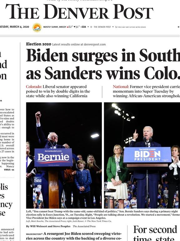 The Denver Post front page. Picture: Denver Post