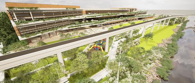 The “super green’’ design would connect indoor retail and commercial spaces to a landscaped exterior. Picture: PRAX Studio