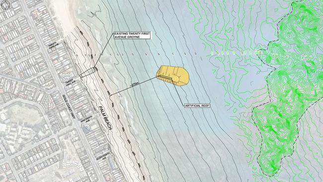 A map image showing the location of the Palm Beach artificial reef. Source: Gold Coast City Council