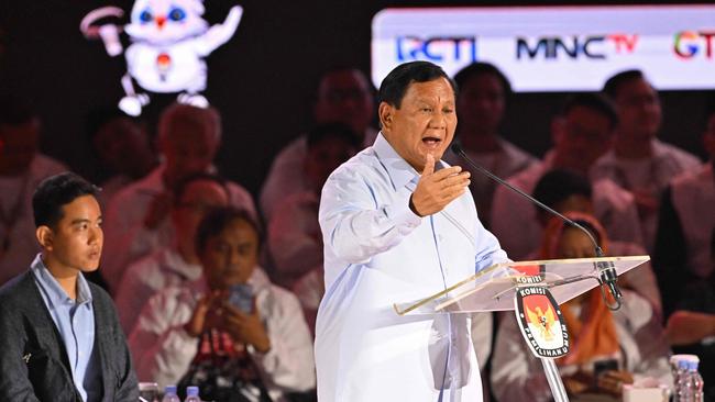 Prabowo Subianto during the third presidential debate on January 7. Picture: AFP