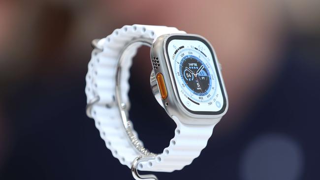 The Apple Watch Ultra features a new “active button”. Picture: Justin Sullivan/Getty Images/AFP