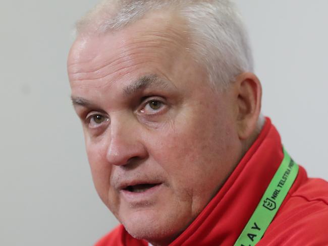 SYDNEY, AUSTRALIA - MARCH 14: Dragons head coach Anthony Griffin speaks to the media during the round one NRL match between the St George Illawarra Dragons and the Cronulla Sharks at Netstrata Jubilee Stadium, on March 14, 2021, in Sydney, Australia. (Photo by Matt King/Getty Images)