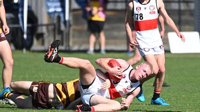 Redland-Victoria Point player Sam Catlow-Elliott Redland-Victoria Point v Aspley in QAFL colts Saturday August 12, 2023. Picture, John Gass