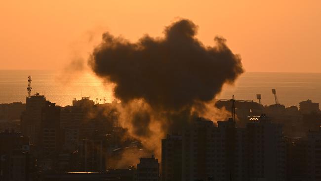 Smoke rises from the site of an Israeli airstrike on the Shiyah neighbourhood of Beirut's southern suburbs. Picture: AFP