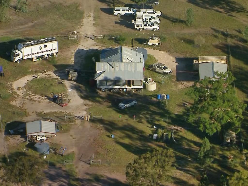 Aerial vision of the crime scene at Wieambilla, Queensland following the deadly shootout between the Trains and police. Source: 9 News