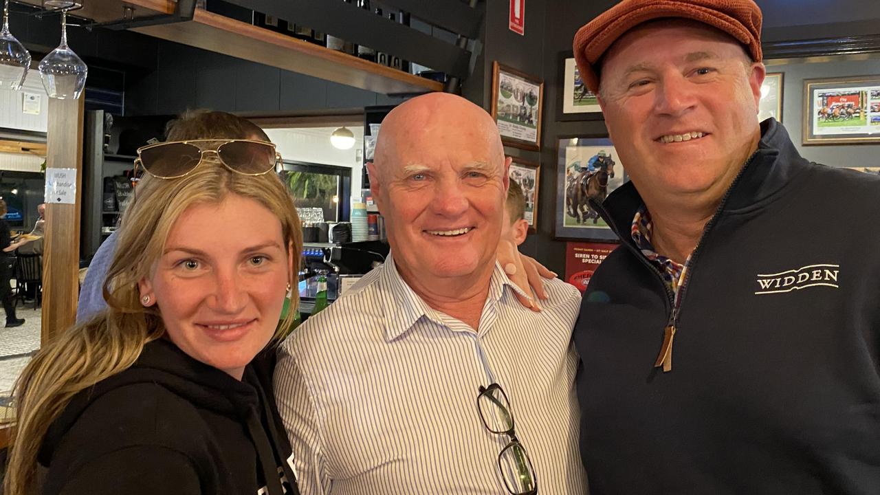 McKenna (centre) with star jockey Jamie Kah and Melbourne Cup-winning trainer Danny O'Brien. Picture: Supplied by Janice McKenna