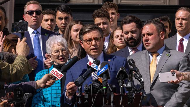 Mike Johnson at Columbia University on Wednesday. Picture: AFP