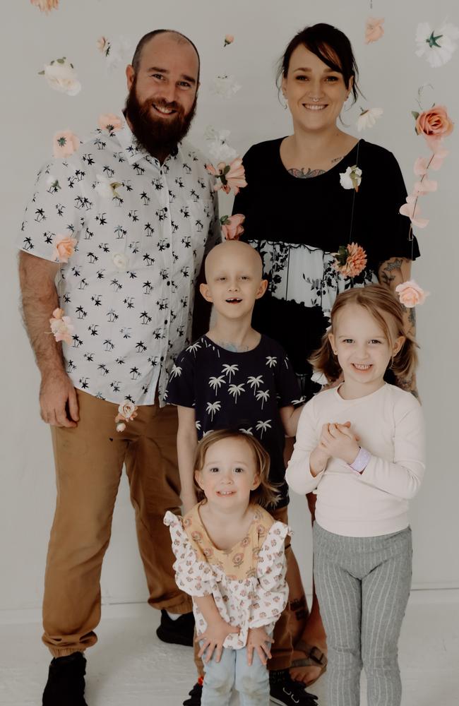 Oliver Jepson, 7, with his mum Naomi, dad Nathan, and sisters Grace and Marley. Picture: Supplied