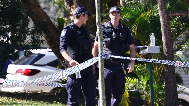 Police outside the Mitchelton home where two people were found dead in August. Steven Mataka Henry is charged with their murders. Picture: NewsWire/Tertius Pickard