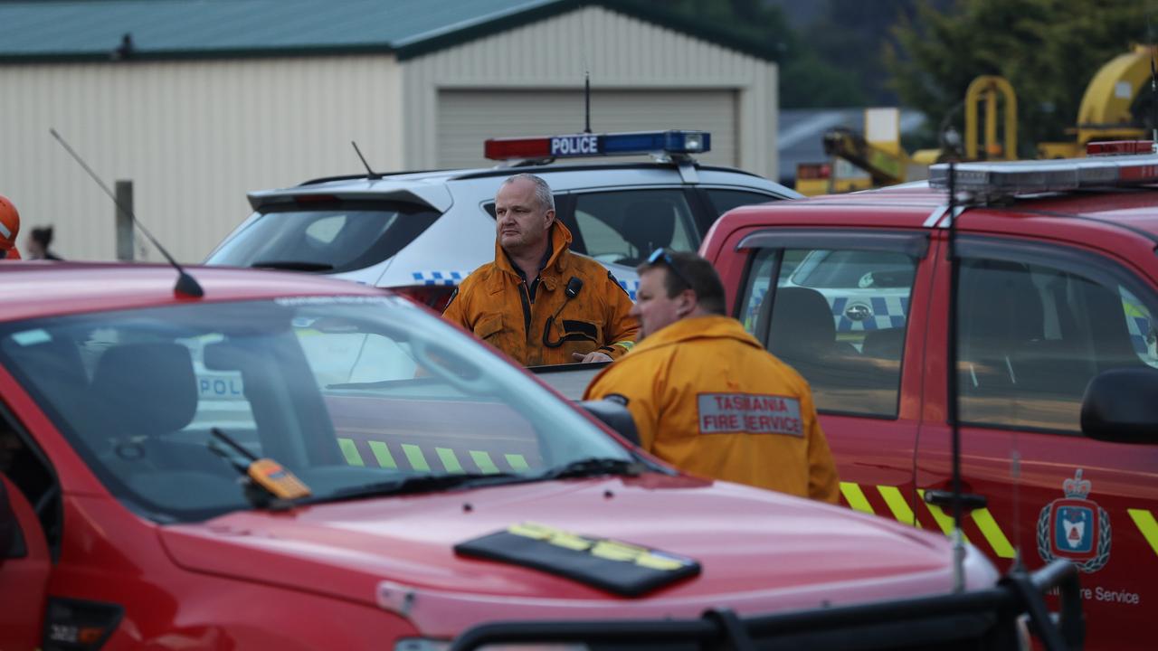 Lachlan Fire: Tasmania Fire Service personnel at Lachlan Fire Station. Picture: LUKE BOWDEN