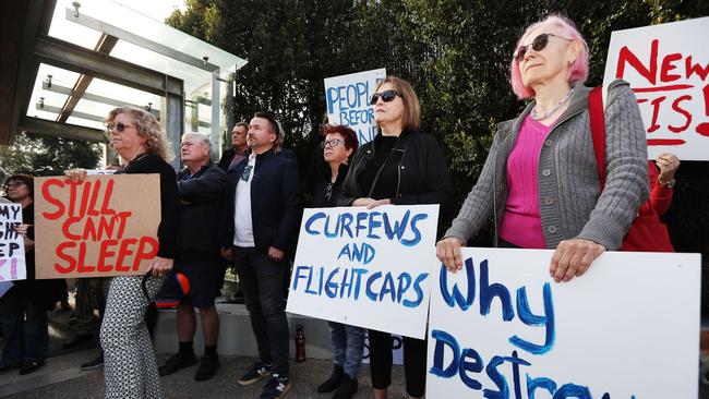 Brisbane residents rallying outside BAC’s offices to protest against flight noise. Picture: Tara Croser