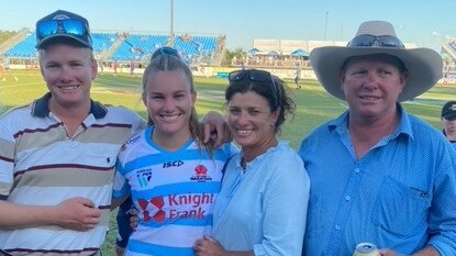 Rugby teen Brooke McKinnon and family at a trials match. Picture: Supplied