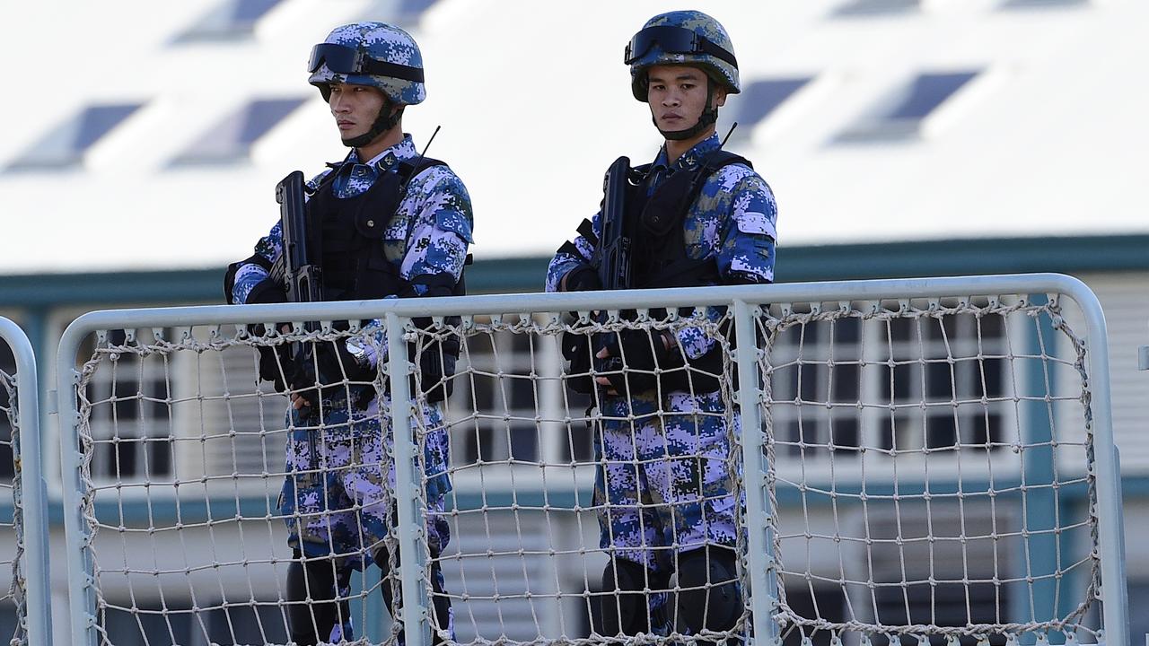 Chinese Navy personnel on-board a Chinese Navel ship after it arrives at Garden Island Naval Base in Sydney in June 2019. Picture: Bianca De Marchi/AAP