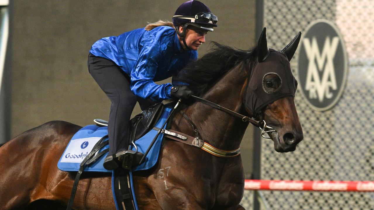 Jamie Kah riding Cox Plate star Broadsiding at The Valley. Picture: Vince Caligiuri/Getty Images