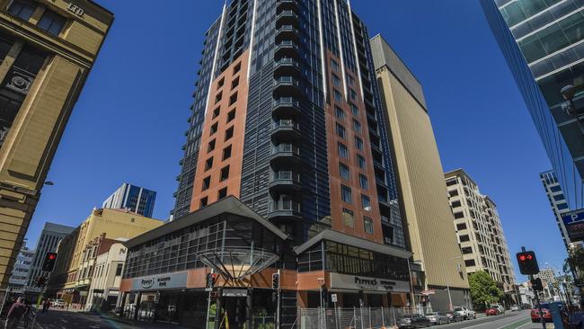 Ventilation inside Peppers Hotel on Waymouth St has been identified as a major factor in the coronavirus outbreak. Picture: NCA NewsWire/Roy VanDerVegt