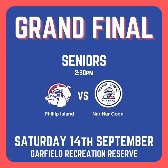 The Phillip Island Bulldogs were up against the Nar Nar Goon Football Club in the West Gippsland league premiers grand final on Saturday. Picture: Facebook/Phillip Island Football Netball Club