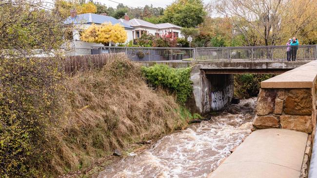 Rivulet on Degraves Street, South Hobart after heavy rain Picture: Linda Higginson