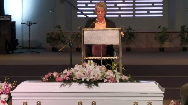 Mother and daughter Tayla and Murphy Margaret were laid to rest together in a single white casket at the Rockhampton Baptist Church on August 25.