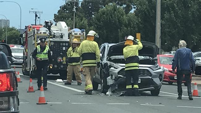 An SUV was badly damaged in a crash on Glen Osmond Rd on Monday afternoon. Picture: Lydia Kellner