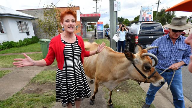 Senator Hanson milking the moment. Picture: AAP
