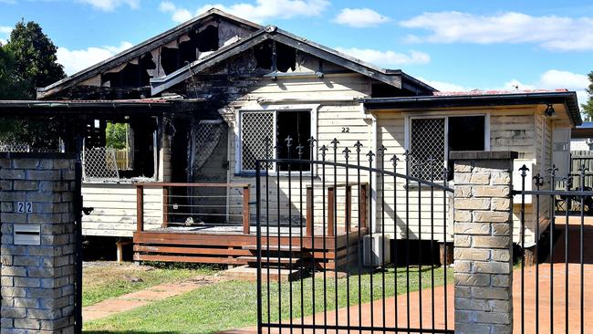 The gutted Toowoomba home on Thursday. Picture: John Gass/NCA NewsWire