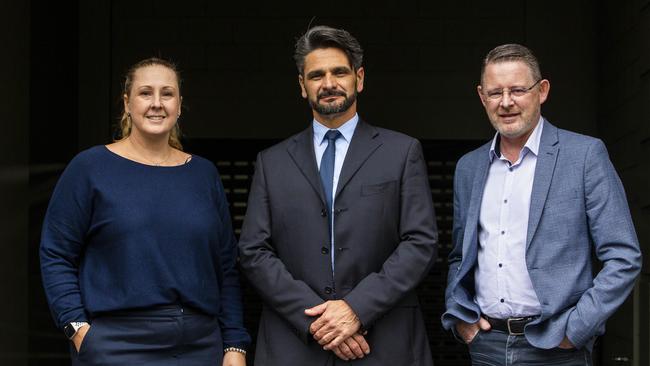 AFP Commander Reagan Stewart, Italian National Police officer Colonel Antonio Montanaro and AFP Assistant Commissioner Nigel Ryan at a recent meeting about the Ndrangheta in Australia. Picture: Aaron Francis/The Australian