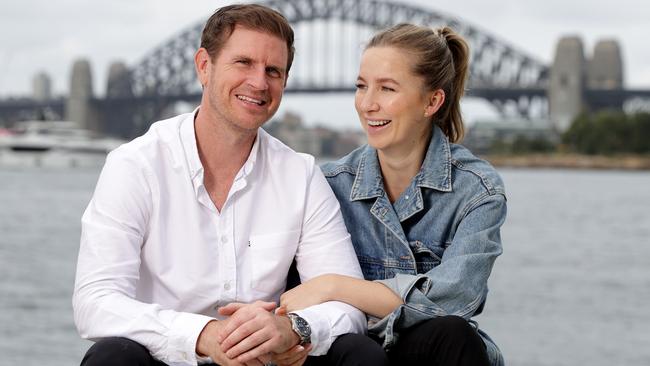 Sunrise weather presenter Sam Mac and partner Rebecca James in Sydney in February. Picture: Toby Zerna