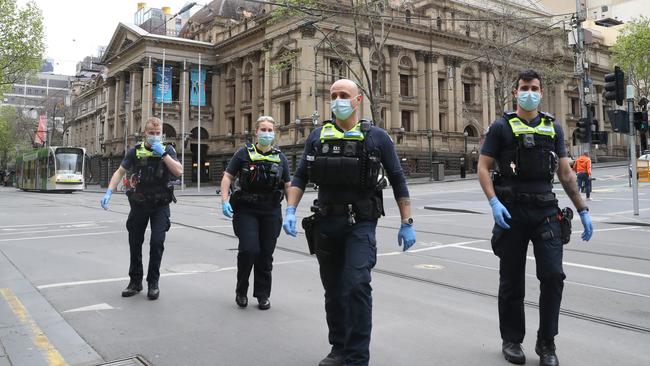 Police were out in force in the city on Friday. Picture: NCA NewsWire/David Crosling