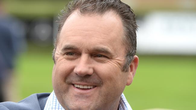 Trainer Robbie Griffiths after the win of Glenfiddich in race 1, the Quayclean Sires, during the Melbourne Saturday Metro Races at Mornington Racecourse in Melbourne, Saturday, March 21, 2020. (AAP Image/Supplied by Racing Photos) NO ARCHIVING, EDITORIAL USE ONLY