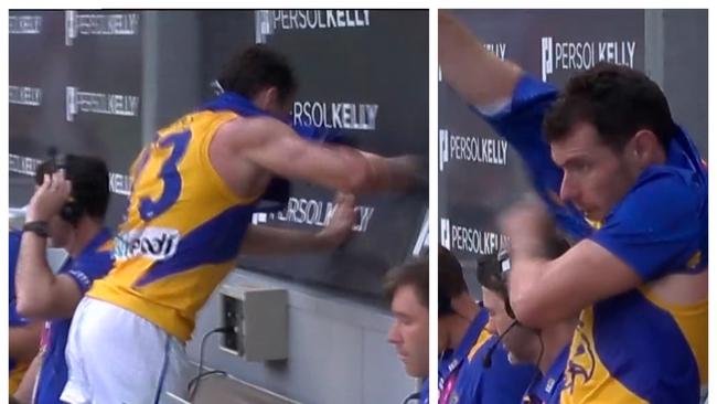 Injured Eagles skipper Luke Shuey lashed out when subbed out of the Western Derby.