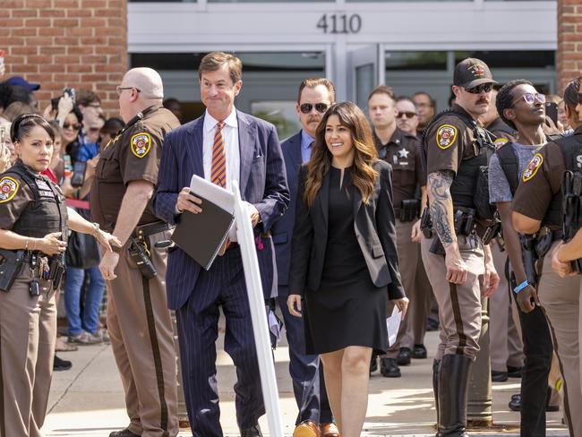 Ben Chew and Camille Vasquez, attorneys for US actor Johnny Depp, arrive to speak to reporters outside the Fairfax County Circuit Courthouse. Picture: AFP