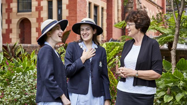 St Vincent's College principal Anne Fry, pictured with students.